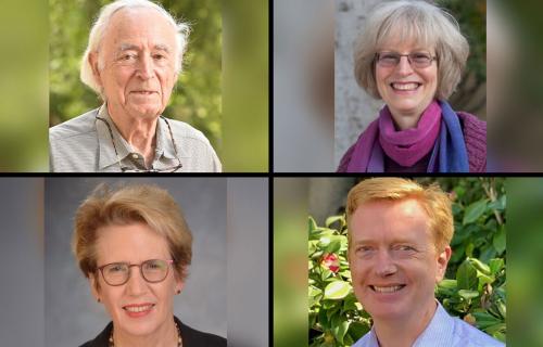 Collage, clockwise from left, of Alan Grinnell, Marjorie Harness Goodwin, Jeffrey Lewis and Christine Borgman